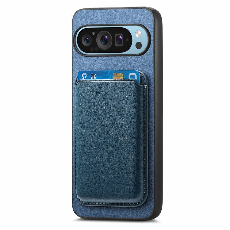 For Google Pixel 9 Pro XL Case Detachable Magnetic Card Bag Leather+TPU Phone Cover - Blue