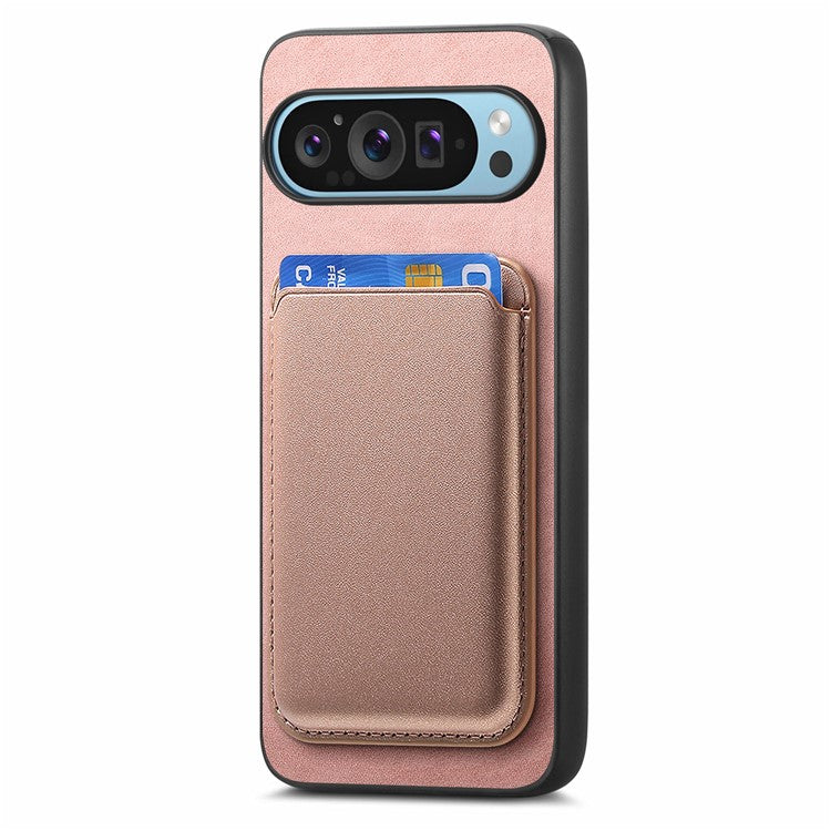 For Google Pixel 9 Pro XL Case Detachable Magnetic Card Bag Leather+TPU Phone Cover - Pink