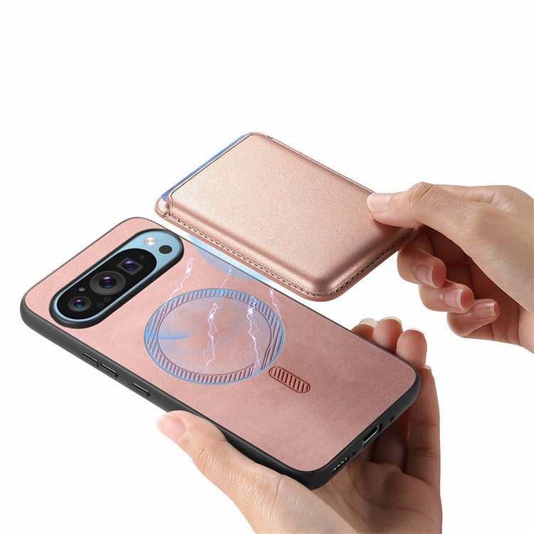 For Google Pixel 9 Pro XL Case Detachable Magnetic Card Bag Leather+TPU Phone Cover - Pink