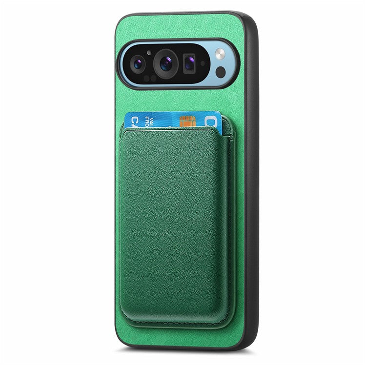For Google Pixel 9 Pro XL Case Detachable Magnetic Card Bag Leather+TPU Phone Cover - Green