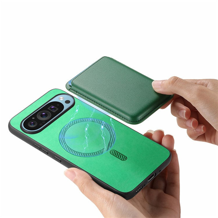 For Google Pixel 9 Pro XL Case Detachable Magnetic Card Bag Leather+TPU Phone Cover - Green