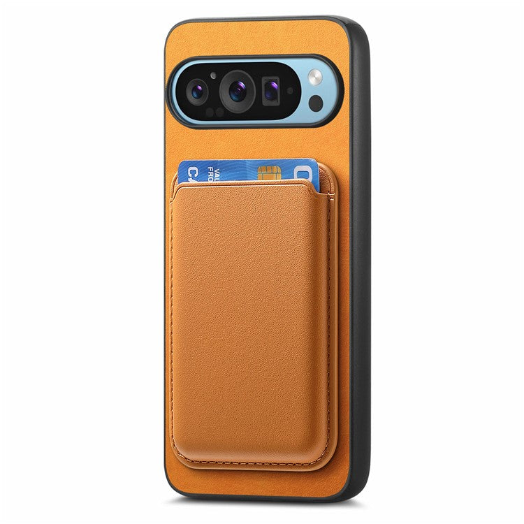 For Google Pixel 9 Pro XL Case Detachable Magnetic Card Bag Leather+TPU Phone Cover - Yellow