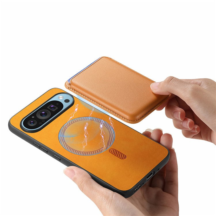 For Google Pixel 9 Pro XL Case Detachable Magnetic Card Bag Leather+TPU Phone Cover - Yellow