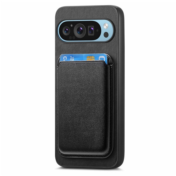 For Google Pixel 9 Pro XL Case Detachable Magnetic Card Bag Leather+TPU Phone Cover - Black