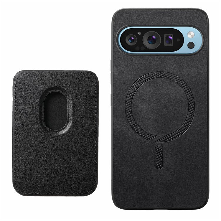 For Google Pixel 9 Pro XL Case Detachable Magnetic Card Bag Leather+TPU Phone Cover - Black