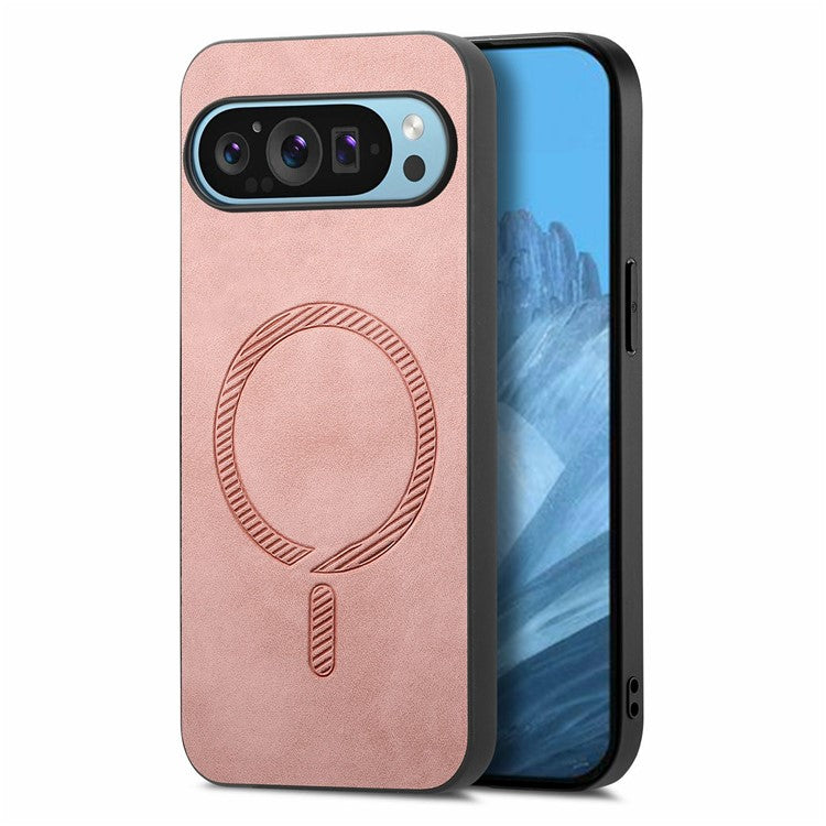 For Google Pixel 9 Pro XL Leather Back Case Compatible with MagSafe Skin-Touch Phone Cover - Pink