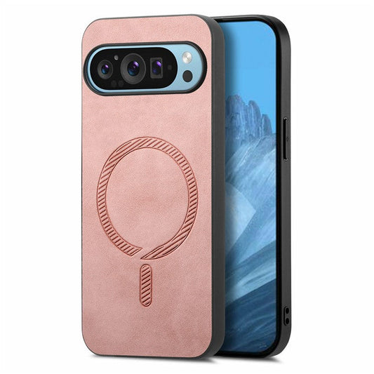 For Google Pixel 9 Pro XL Leather Back Case Compatible with MagSafe Skin-Touch Phone Cover - Pink