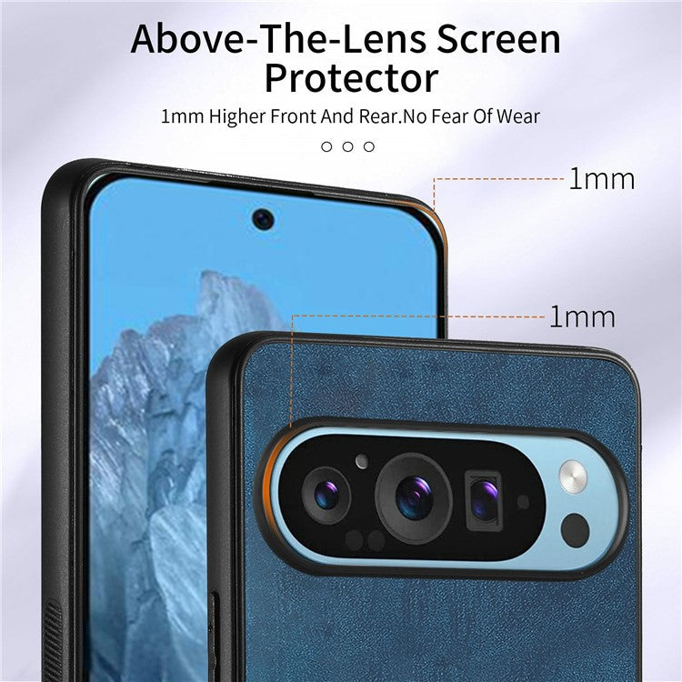 For Google Pixel 9 Pro XL Case Kickstand Leather+TPU Non-Slip Protective Cover Card Slots - Blue