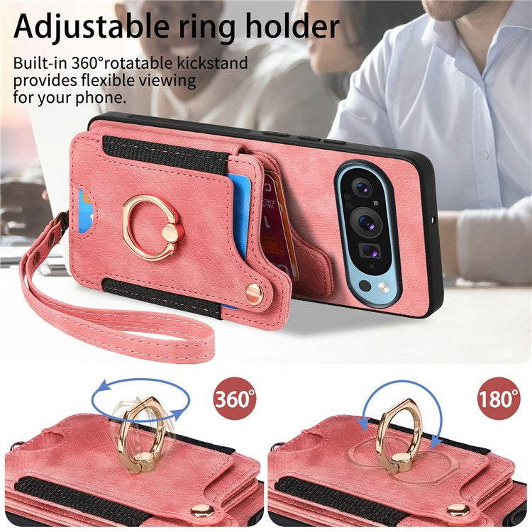 For Google Pixel 9 Pro XL Case RFID Blocking Handbag Leather+TPU Phone Cover Card Slots, Ring Holder - Black