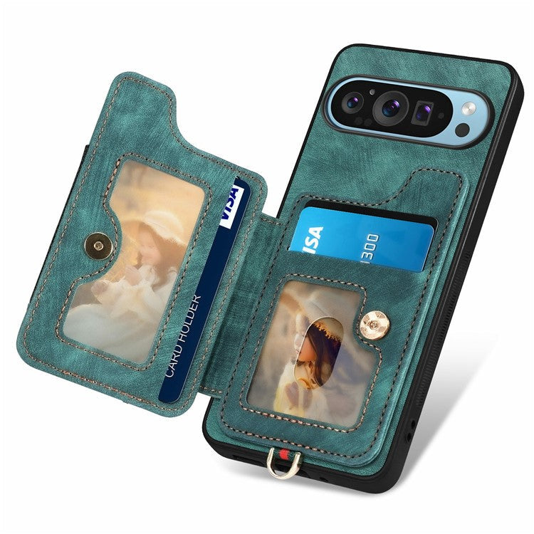 For Google Pixel 9 Pro XL Case RFID Blocking Handbag Leather+TPU Phone Cover Card Slots, Ring Holder - Green