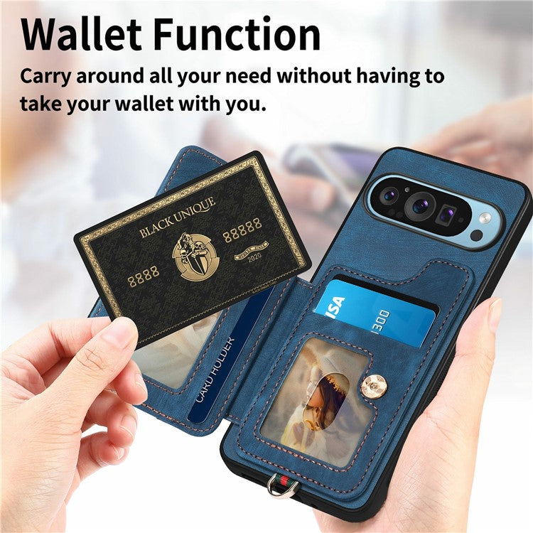 For Google Pixel 9 Pro XL Case RFID Blocking Handbag Leather+TPU Phone Cover Card Slots, Ring Holder - Green