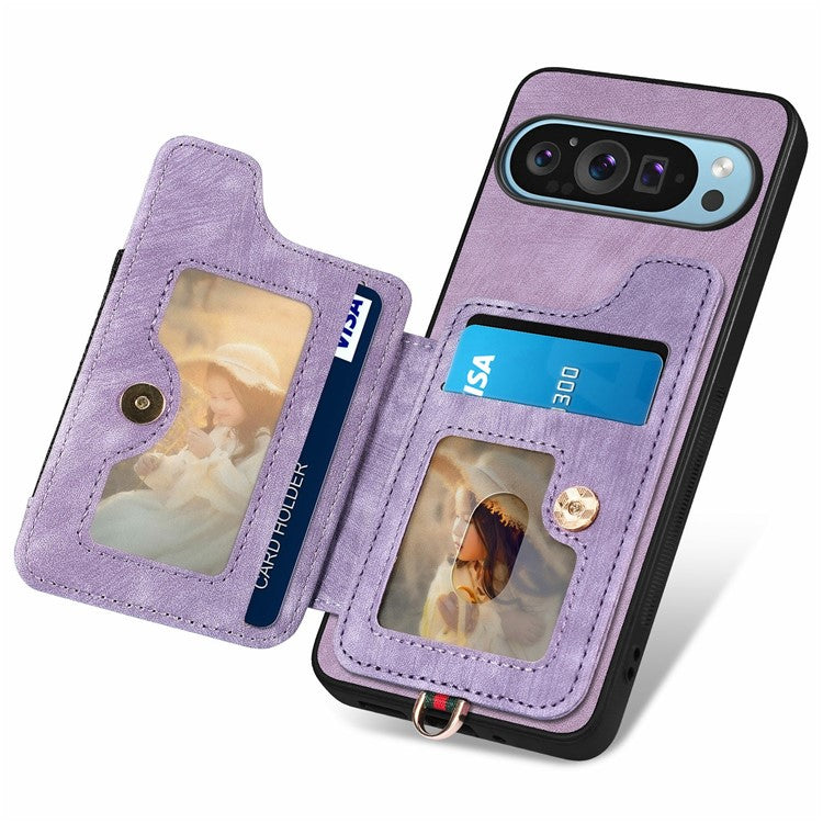 For Google Pixel 9 Pro XL Case RFID Blocking Handbag Leather+TPU Phone Cover Card Slots, Ring Holder - Purple