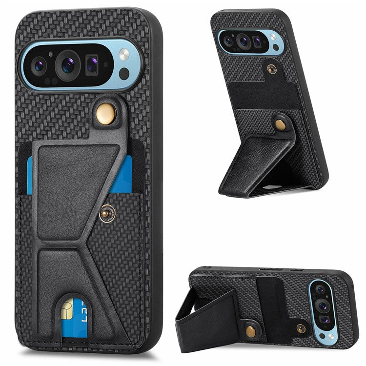For Google Pixel 9 Pro XL Case K-Shaped Kickstand Leather+PC+TPU Phone Cover - Black