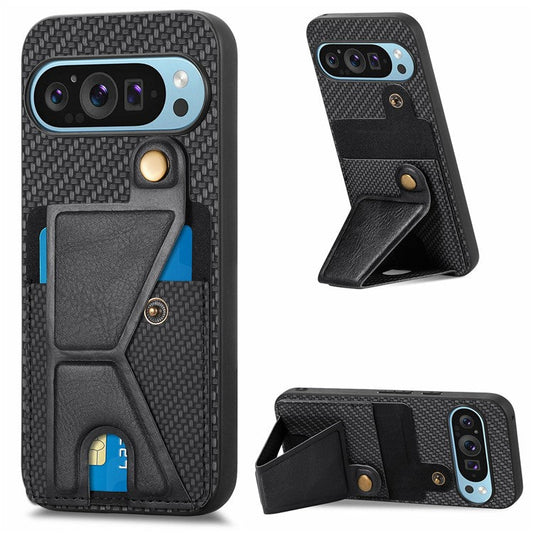 For Google Pixel 9 Pro XL Case K-Shaped Kickstand Leather+PC+TPU Phone Cover - Black