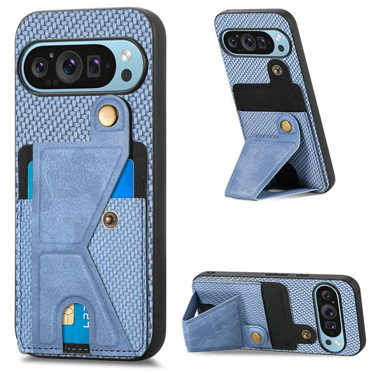 For Google Pixel 9 Pro XL Case K-Shaped Kickstand Leather+PC+TPU Phone Cover - Blue