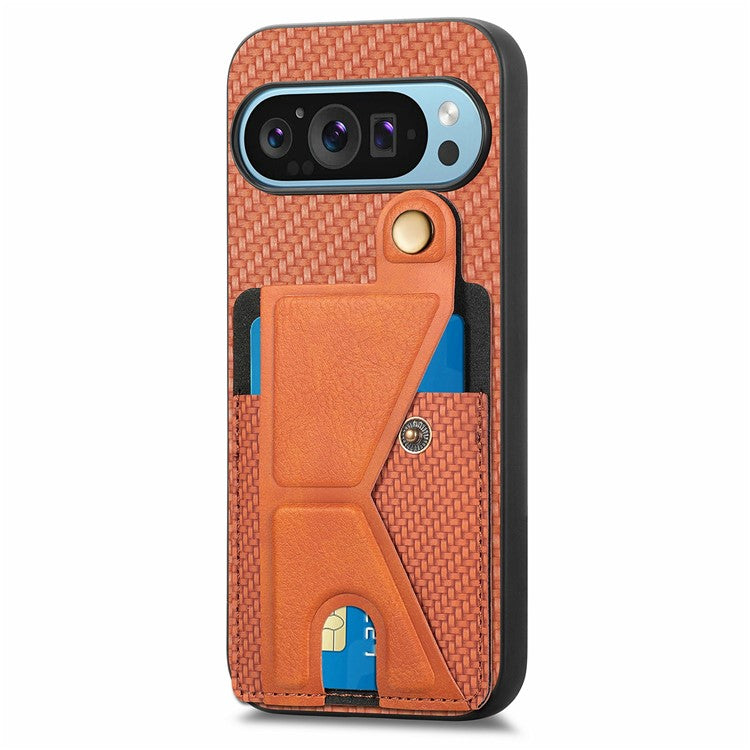 For Google Pixel 9 Pro XL Case K-Shaped Kickstand Leather+PC+TPU Phone Cover - Brown