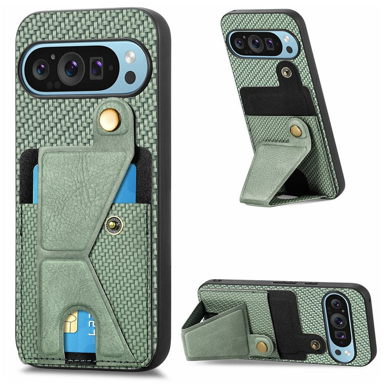 For Google Pixel 9 Pro XL Case K-Shaped Kickstand Leather+PC+TPU Phone Cover - Green