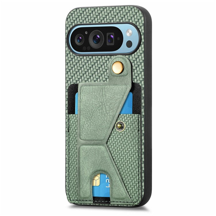 For Google Pixel 9 Pro XL Case K-Shaped Kickstand Leather+PC+TPU Phone Cover - Green