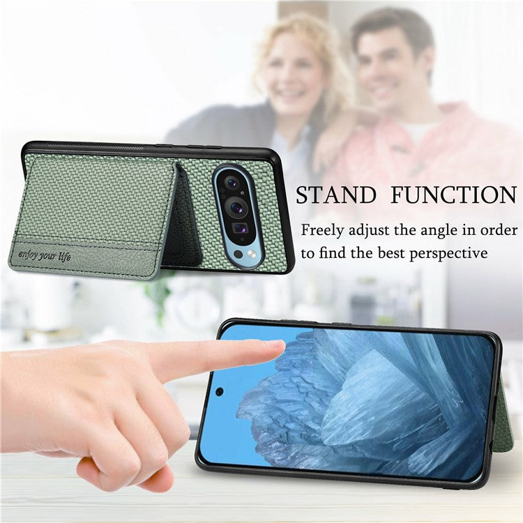 For Google Pixel 9 Pro XL Case RFID Blocking Card Holder Carbon Fiber Leather+PC+TPU Phone Cover - Blue