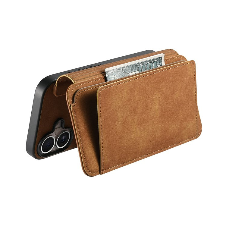 For iPhone 16 Case Detachable Magnetic Leather Wallet Phone Cover RFID Blocking - Brown