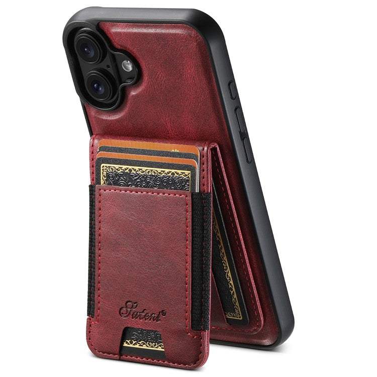 SUTENI H17 For iPhone 16 Case Compatible with MagSafe Card Holder Kickstand Phone Cover - Red