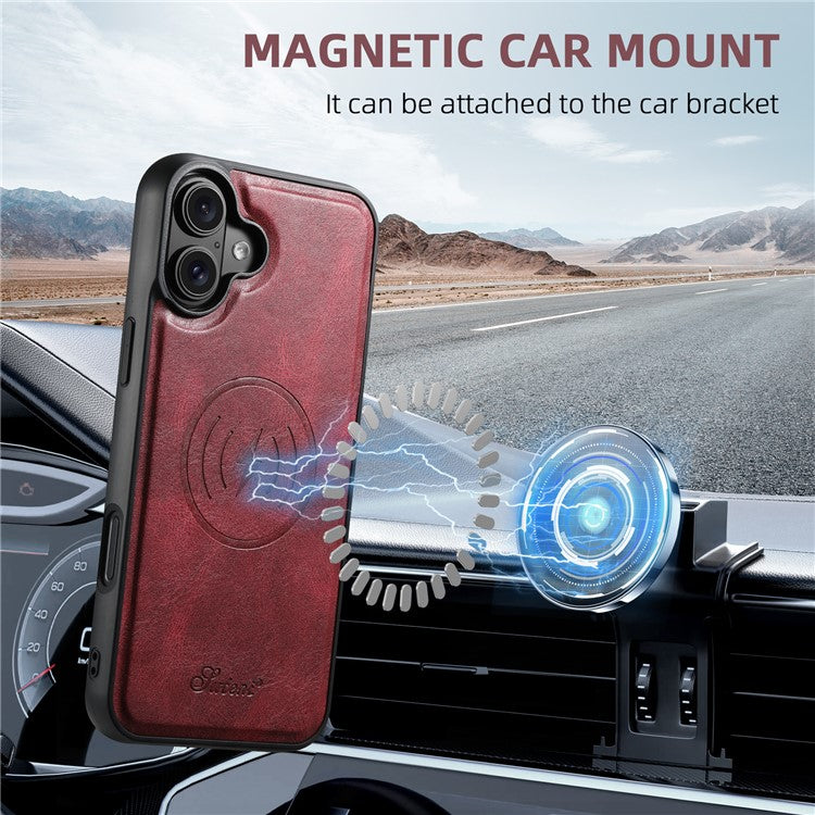 SUTENI H17 For iPhone 16 Case Compatible with MagSafe Card Holder Kickstand Phone Cover - Red