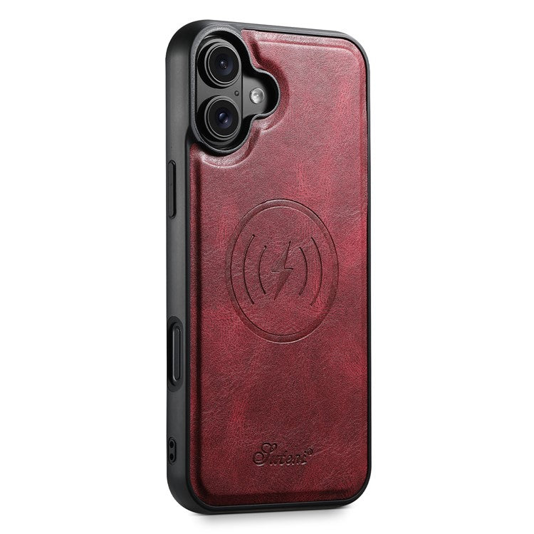 SUTENI H17 For iPhone 16 Case Compatible with MagSafe Card Holder Kickstand Phone Cover - Red