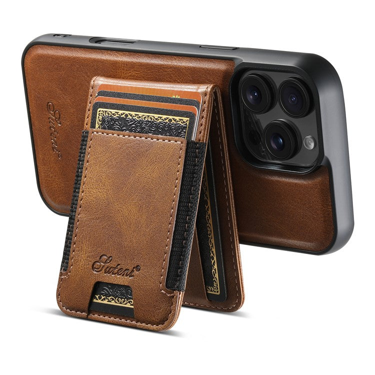 SUTENI H17 For iPhone 16 Pro Case Compatible with MagSafe Card Holder Kickstand Phone Cover - Brown