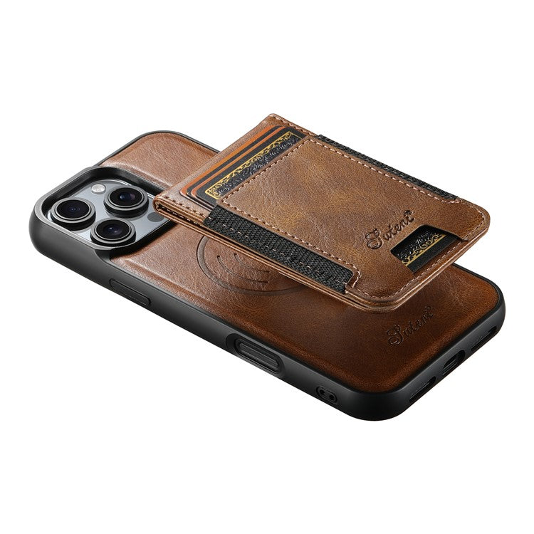 SUTENI H17 For iPhone 16 Pro Case Compatible with MagSafe Card Holder Kickstand Phone Cover - Brown