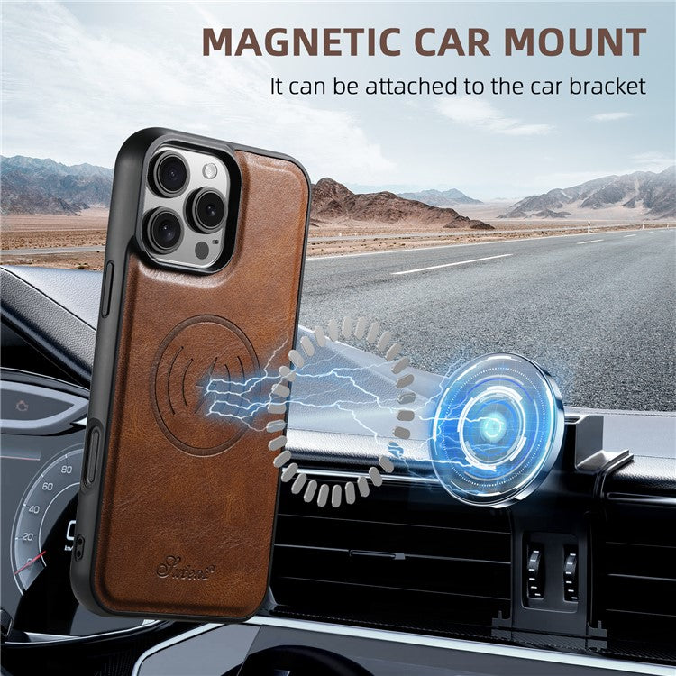 SUTENI H17 For iPhone 16 Pro Case Compatible with MagSafe Card Holder Kickstand Phone Cover - Brown