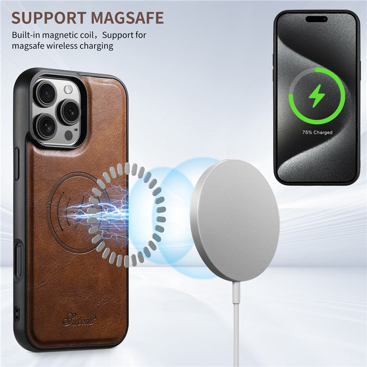 SUTENI H17 For iPhone 16 Pro Case Compatible with MagSafe Card Holder Kickstand Phone Cover - Brown