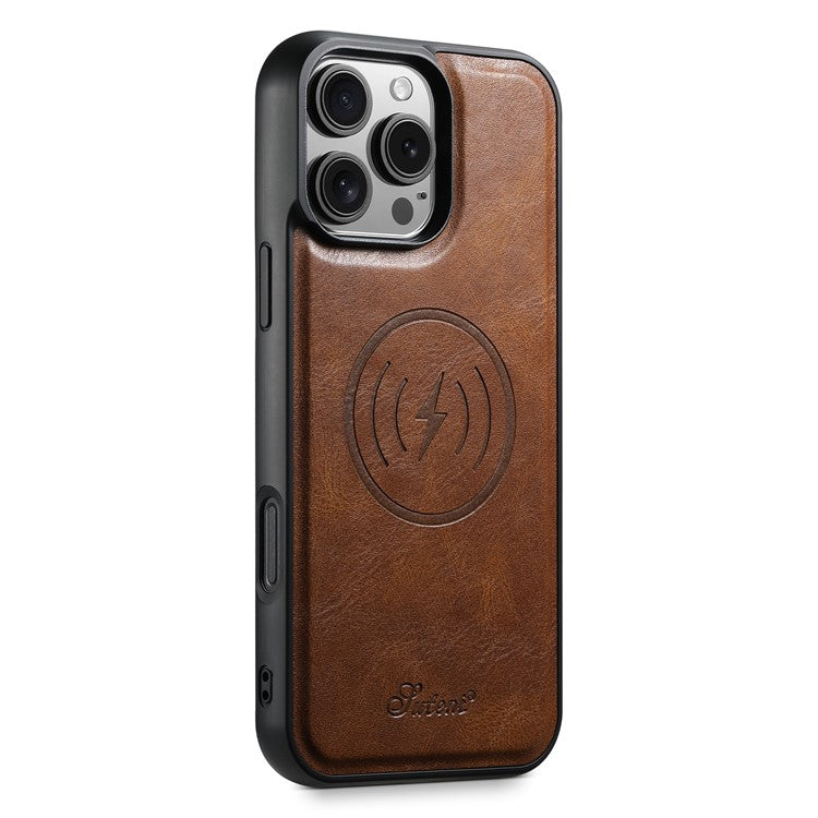 SUTENI H17 For iPhone 16 Pro Case Compatible with MagSafe Card Holder Kickstand Phone Cover - Brown