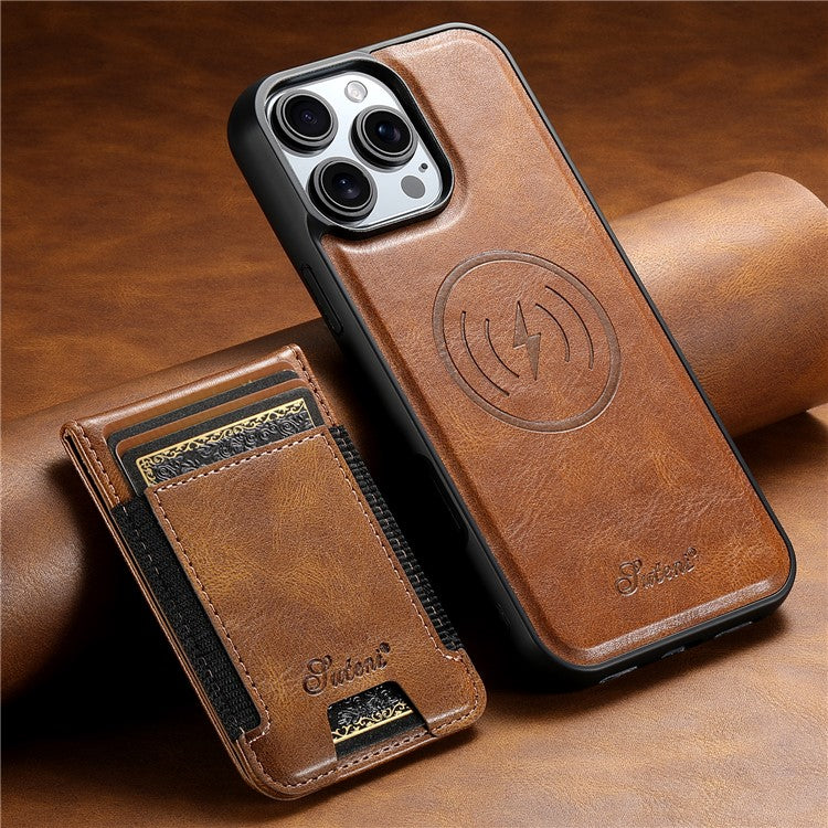 SUTENI H17 For iPhone 16 Pro Case Compatible with MagSafe Card Holder Kickstand Phone Cover - Brown