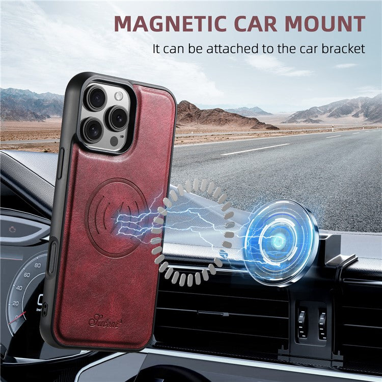 SUTENI H17 For iPhone 16 Pro Case Compatible with MagSafe Card Holder Kickstand Phone Cover - Red