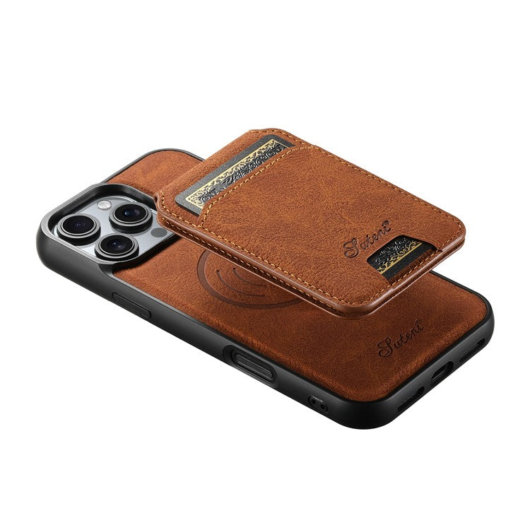 SUTENI H16 For iPhone 16 Pro Magnetic Case Kickstand Phone Cover Detachable Card Holder - Khaki