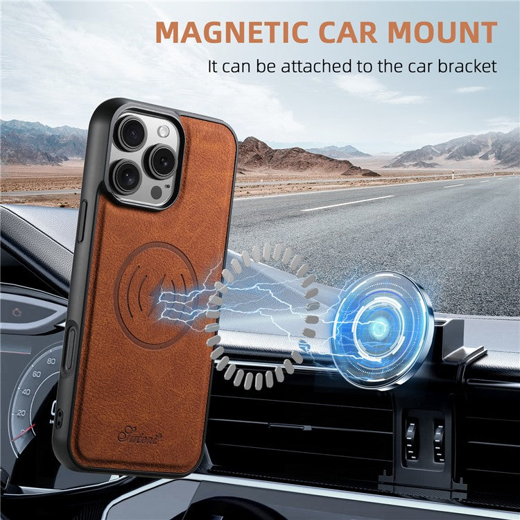 SUTENI H16 For iPhone 16 Pro Magnetic Case Kickstand Phone Cover Detachable Card Holder - Khaki