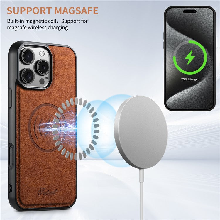 SUTENI H16 For iPhone 16 Pro Magnetic Case Kickstand Phone Cover Detachable Card Holder - Khaki