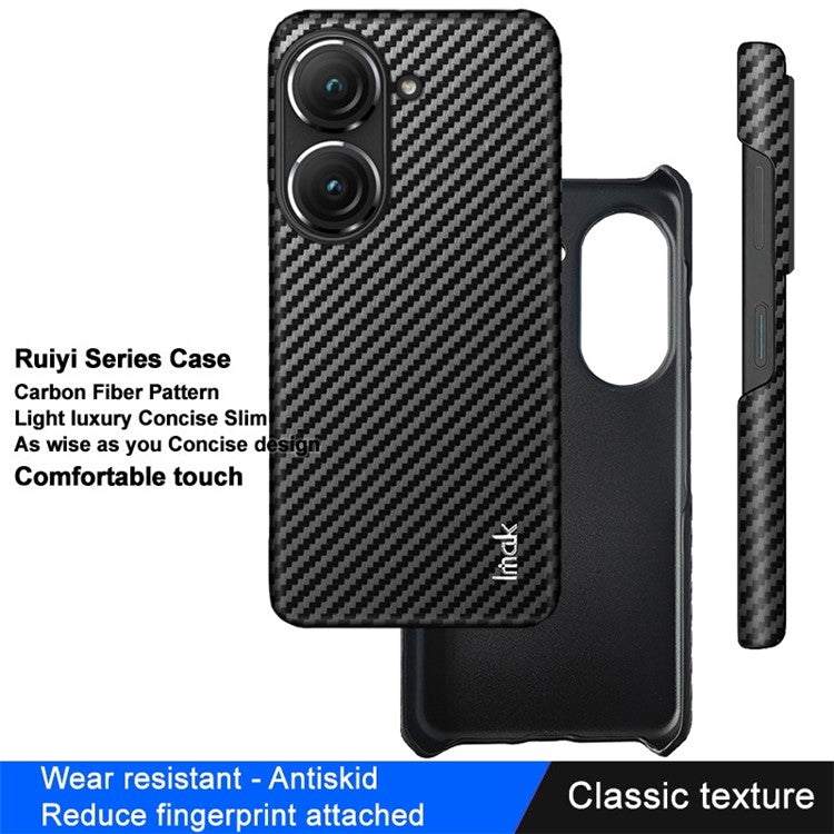 IMAK Ruiyi Series for Asus Zenfone 9 5G Carbon Fiber Texture PU Leather Coated PC Back Case Anti-scratch Anti-drop Phone Cover
