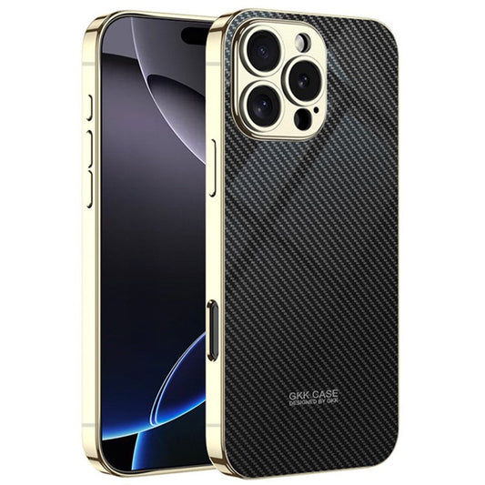 GKK For iPhone 16 Pro Case Carbon Fiber Pattern PC+TPU Protective Phone Cover - Gold