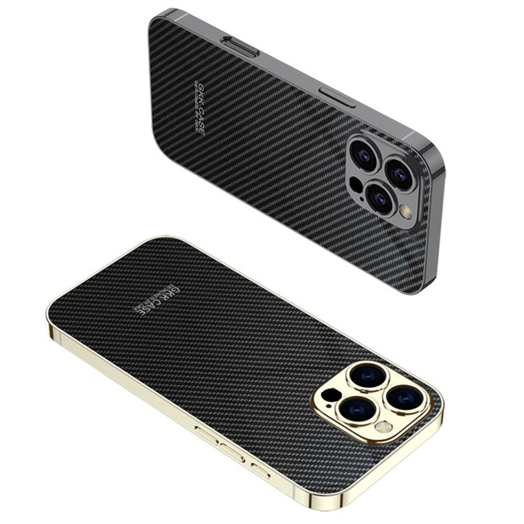 GKK For iPhone 16 Pro Case Carbon Fiber Pattern PC+TPU Protective Phone Cover - Gold