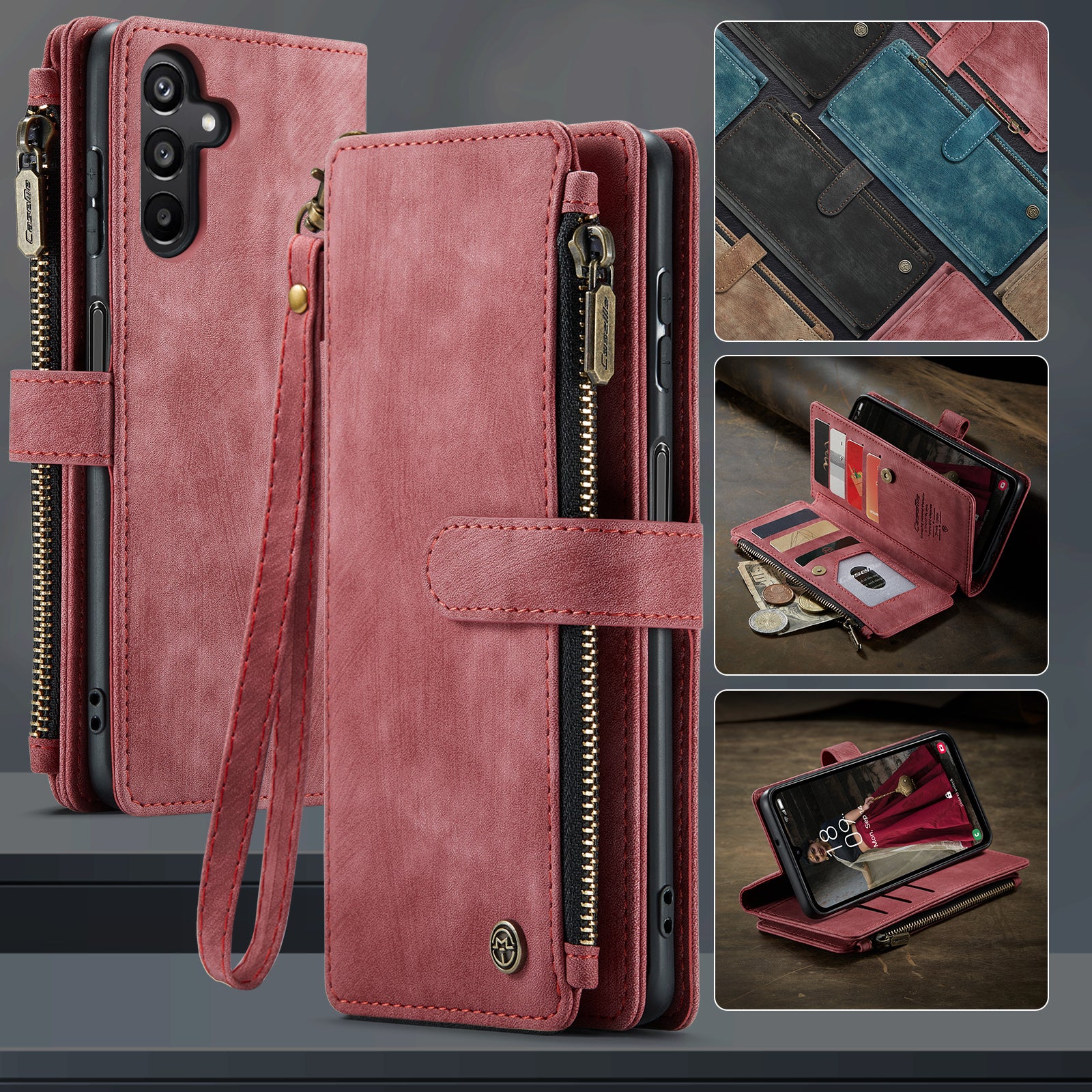 For Samsung Galaxy A16 5G / A16 4G Case CASEME C30 Series PU Leather 10 Card Slots Wallet Phone Cover - Red