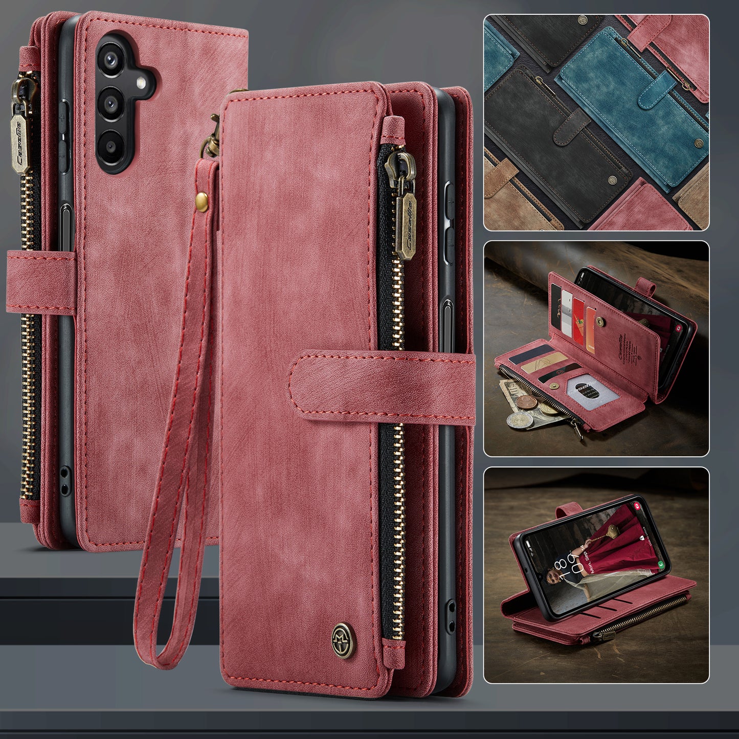 For Samsung Galaxy A16 5G / A16 4G Case CASEME C30 Series PU Leather 10 Card Slots Wallet Phone Cover - Red