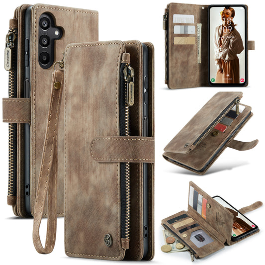 For Samsung Galaxy A16 5G / A16 4G Case CASEME C30 Series PU Leather 10 Card Slots Wallet Phone Cover - Brown