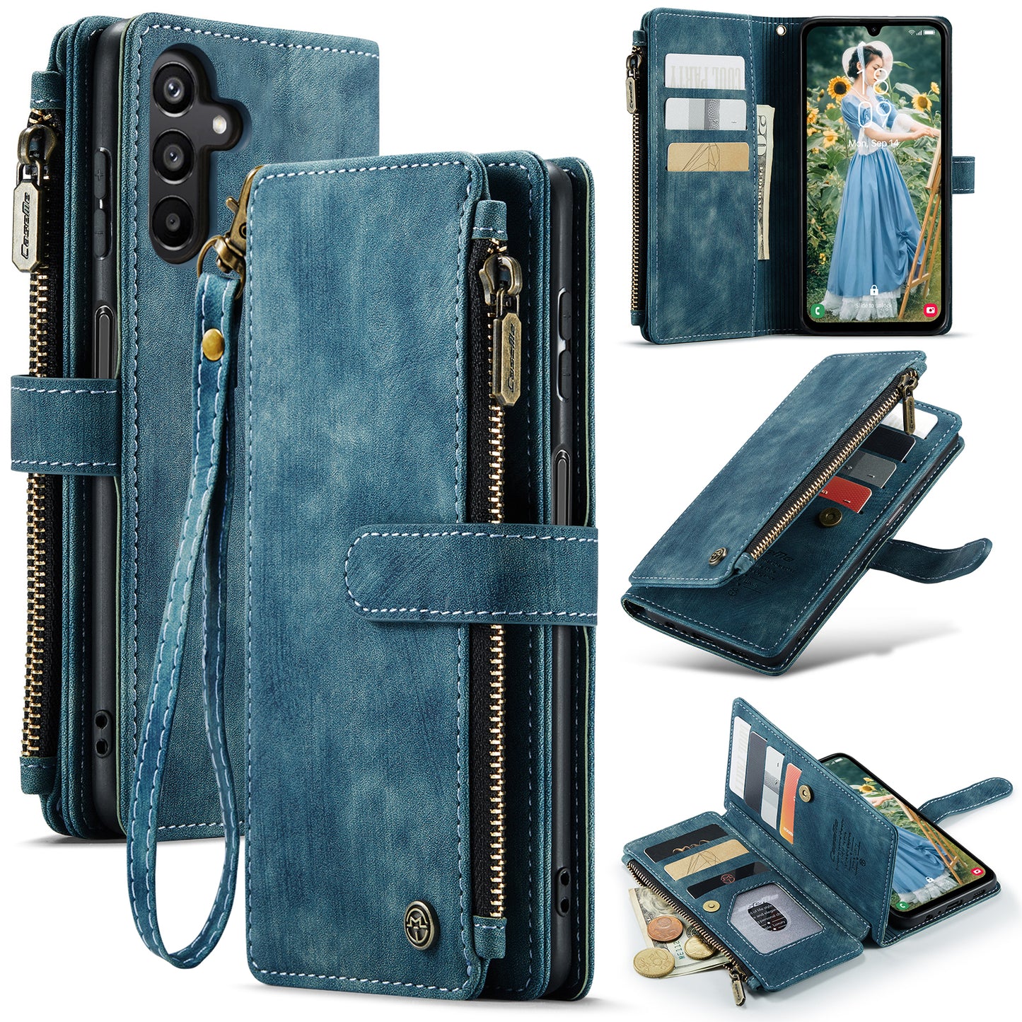 For Samsung Galaxy A16 5G / A16 4G Case CASEME C30 Series PU Leather 10 Card Slots Wallet Phone Cover - Blue