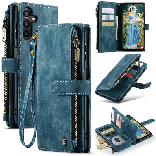 For Samsung Galaxy A16 5G / A16 4G Case CASEME C30 Series PU Leather 10 Card Slots Wallet Phone Cover - Blue