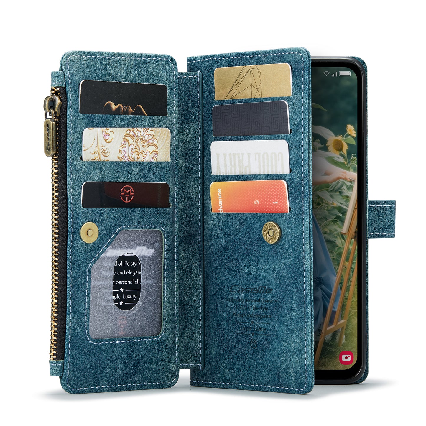 For Samsung Galaxy A16 5G / A16 4G Case CASEME C30 Series PU Leather 10 Card Slots Wallet Phone Cover - Blue