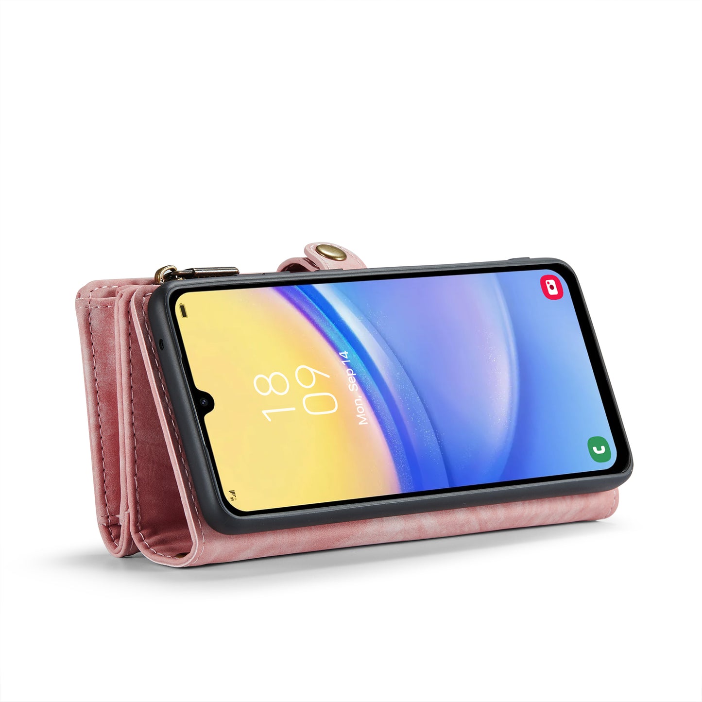 For Samsung Galaxy A16 5G / A16 4G Case CASEME 008 Series Detachable Leather Zipper Wallet Phone Cover - Pink