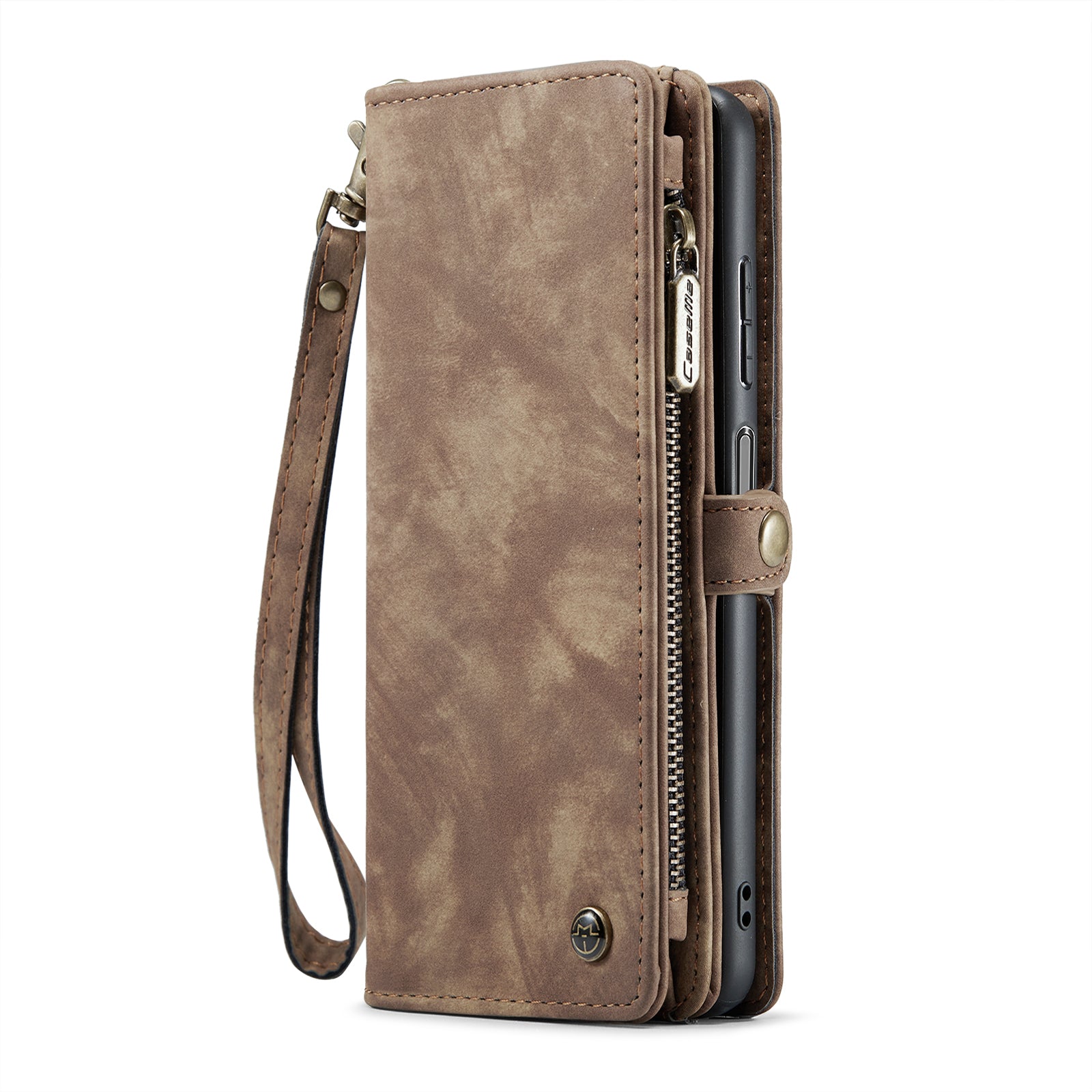For Samsung Galaxy A16 5G / A16 4G Case CASEME 008 Series Detachable Leather Zipper Wallet Phone Cover - Brown