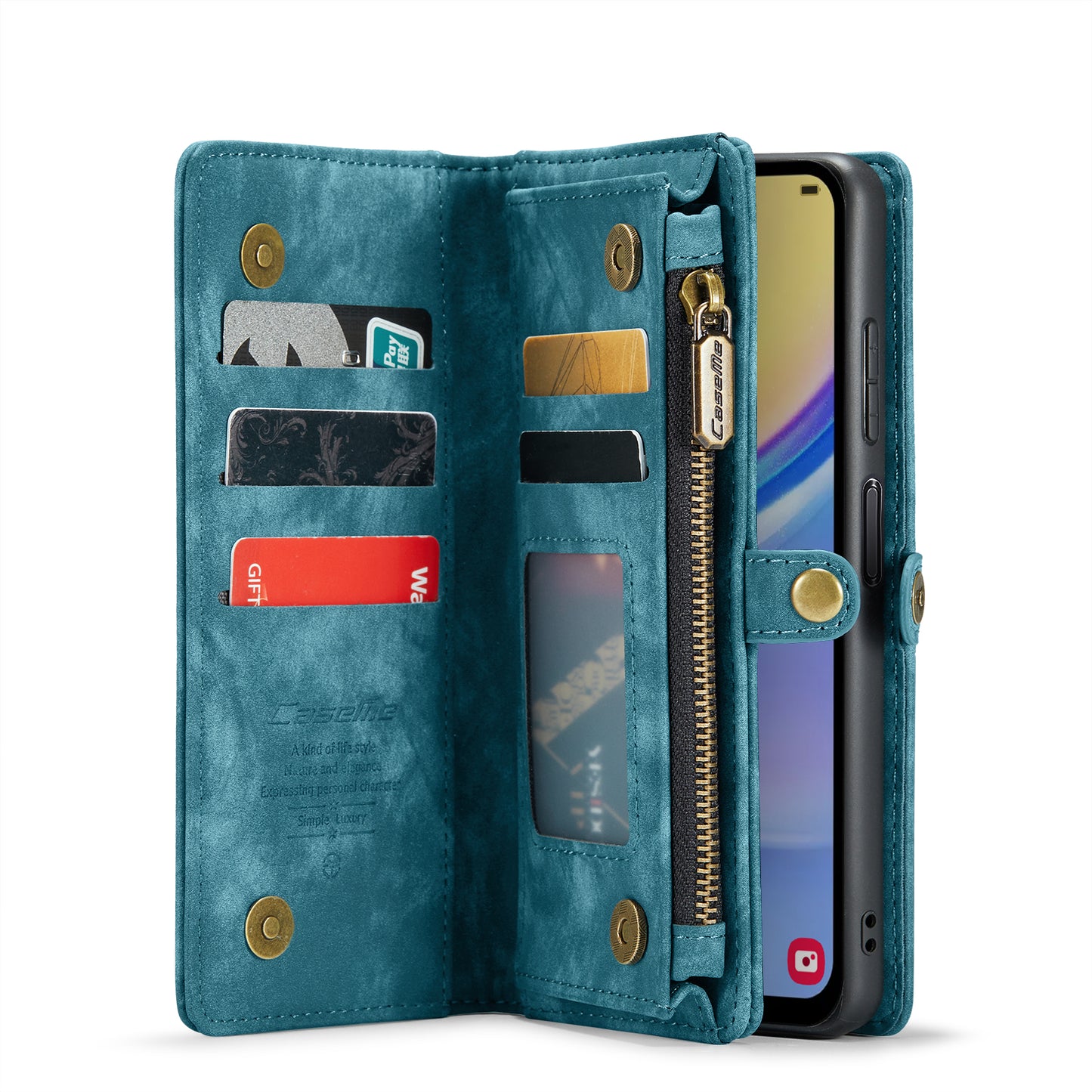 For Samsung Galaxy A16 5G / A16 4G Case CASEME 008 Series Detachable Leather Zipper Wallet Phone Cover - Blue