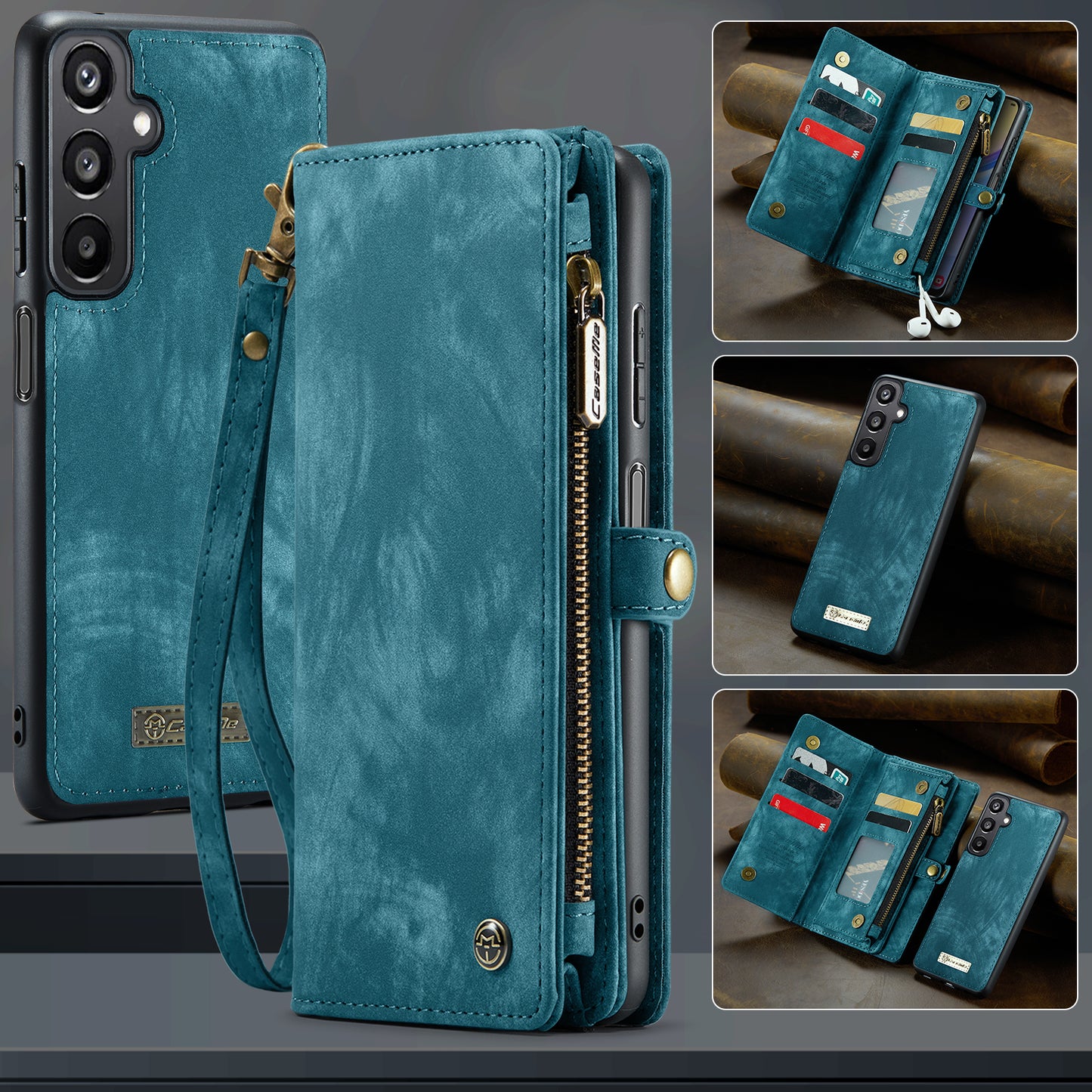 For Samsung Galaxy A16 5G / A16 4G Case CASEME 008 Series Detachable Leather Zipper Wallet Phone Cover - Blue